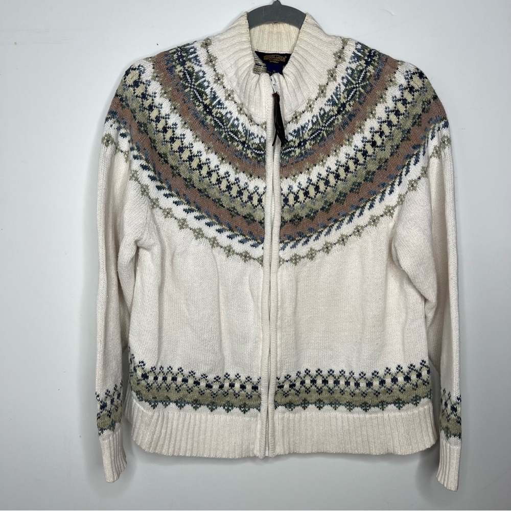Vintage Shaver Lake Fair Isle Zip Up Cardigan White Blue Green XL Extra Large